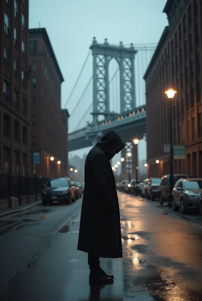Draw a sad wallpaper with a person in a black and white city Brooklyn