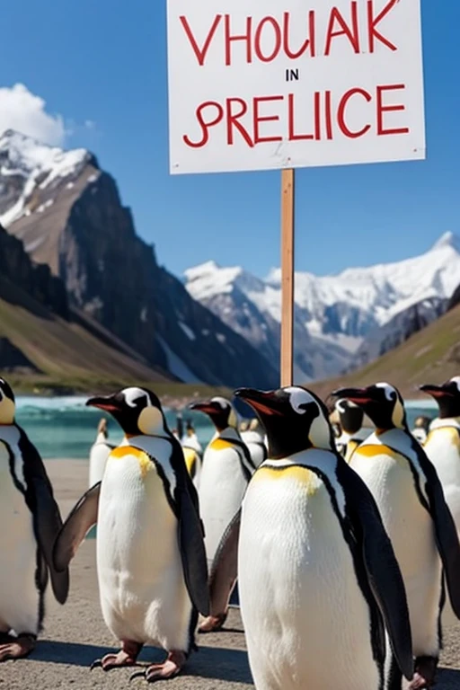 In a world with only penguins、Penguins are demonstrating against hate speech