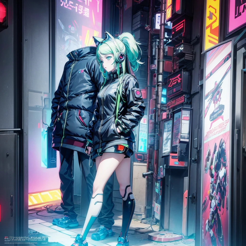 Dressed in futuristic clothing、Anime girl wearing cat ears and headphones, Cute robot girl, Digital Cyberpunk Anime Art, Cyberpunk anime girl mech, female Cyberpunk anime girl, Cyberpunk anime girl, Pretty girl robot, Perfect girl, Anime Cyberpunk Art, Portrait anime space cadet girl, Fantastic cyberpunk girl, Digital cyberpunk - anime art, Girl in mecha network armor, Cyberpunk Girl