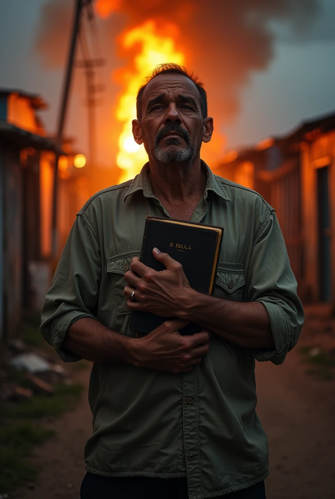 one men,with a Bible in hand, Face There's a Favela on Fire