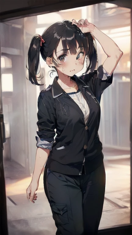 {{{masterpiece}}}, {{{best quality}}}, {{ultra-detailed}}, {illustration}, {{an extremely delicate and beautiful}},everyday, cute, girl, energetic, active, tomboy, jumping, black hair, cute panties, skirt fluttering and panties visible, You can see cleavage