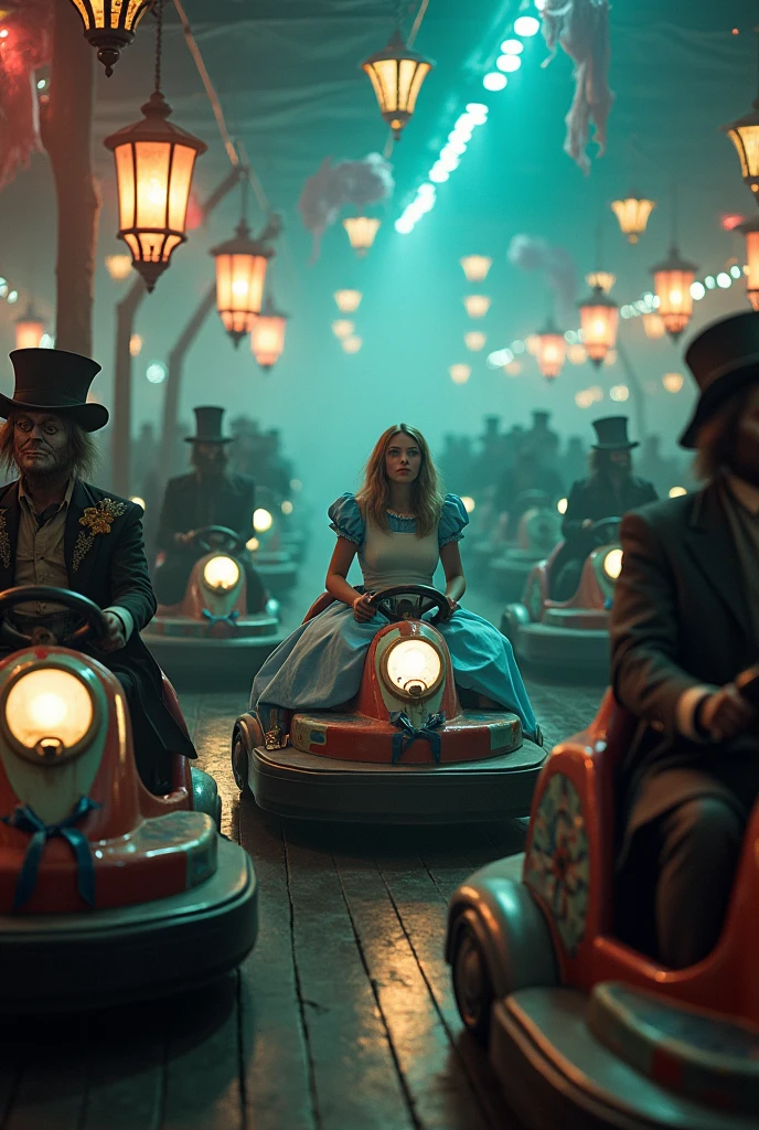 bumper cars with Alice in Wonderland and dark themes