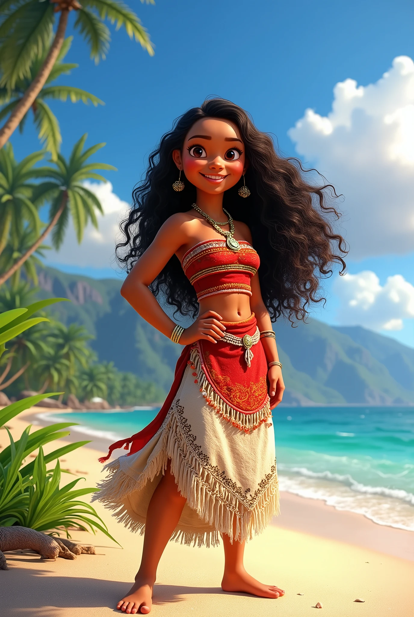 Young Moana with curly hair