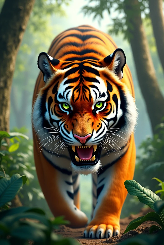 An angry-faced tiger in a landscape to draw 