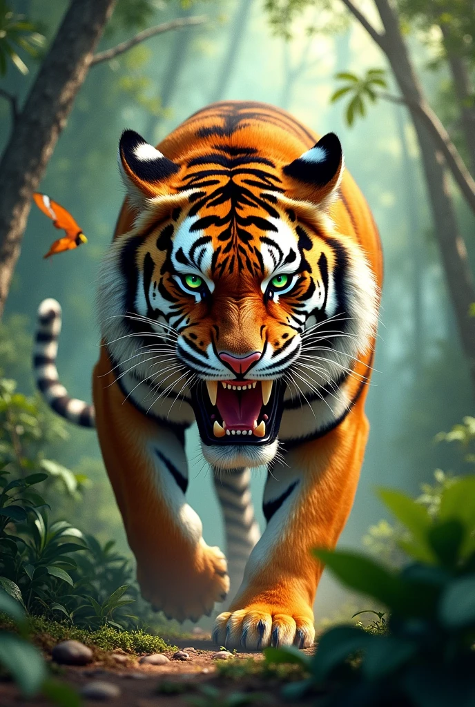 An angry-faced tiger in a landscape to draw