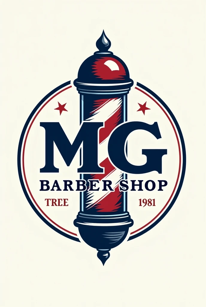 Crie uma logo de barbearia 💈 com o nome mg azul e vermelho 