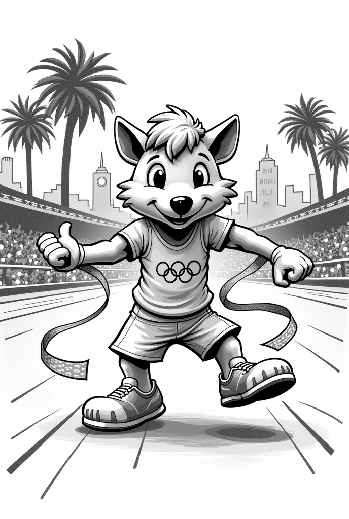 1984 Olympics mascot drawn in black and white
