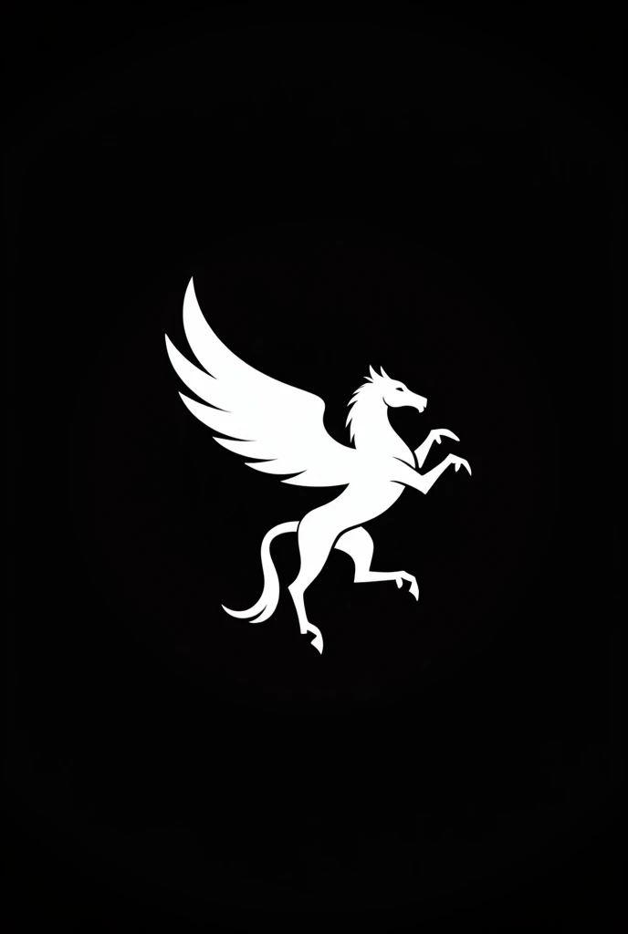 generate a logo I want it to be about a mythological animal hippogriff and have a black background and a white logo, make it minimalist, a flat logo, sin relieves, whole color