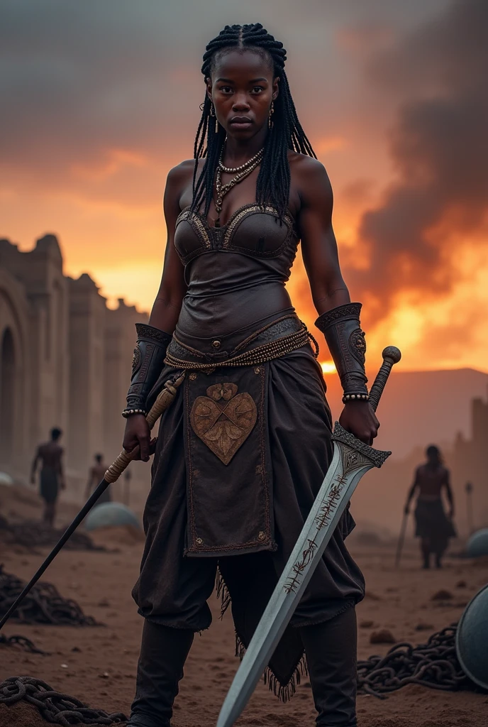 a 35 year old black female warrior and slave character named amina
