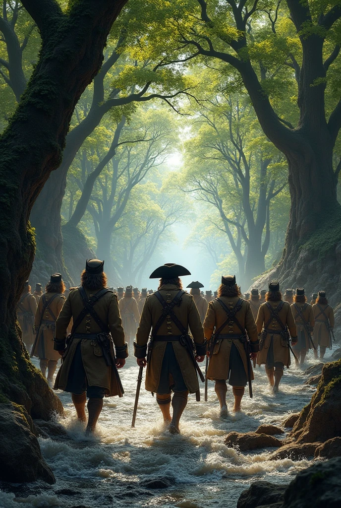 Humans from the 1740 army invade the forest from the sea coast