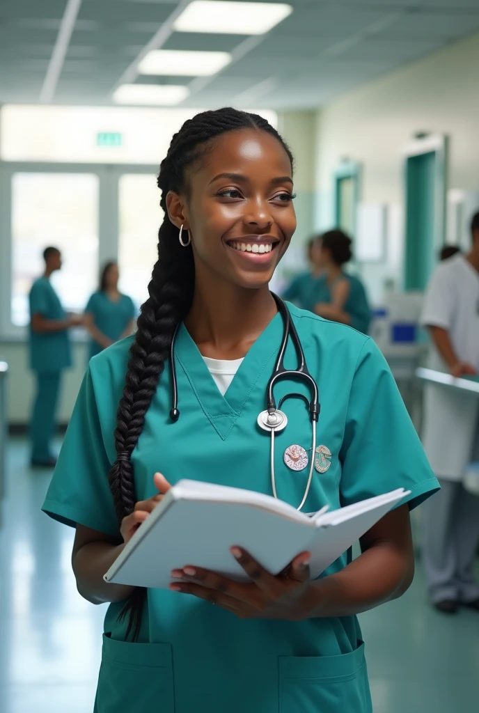 An illustration of a young black student nurse with braids.