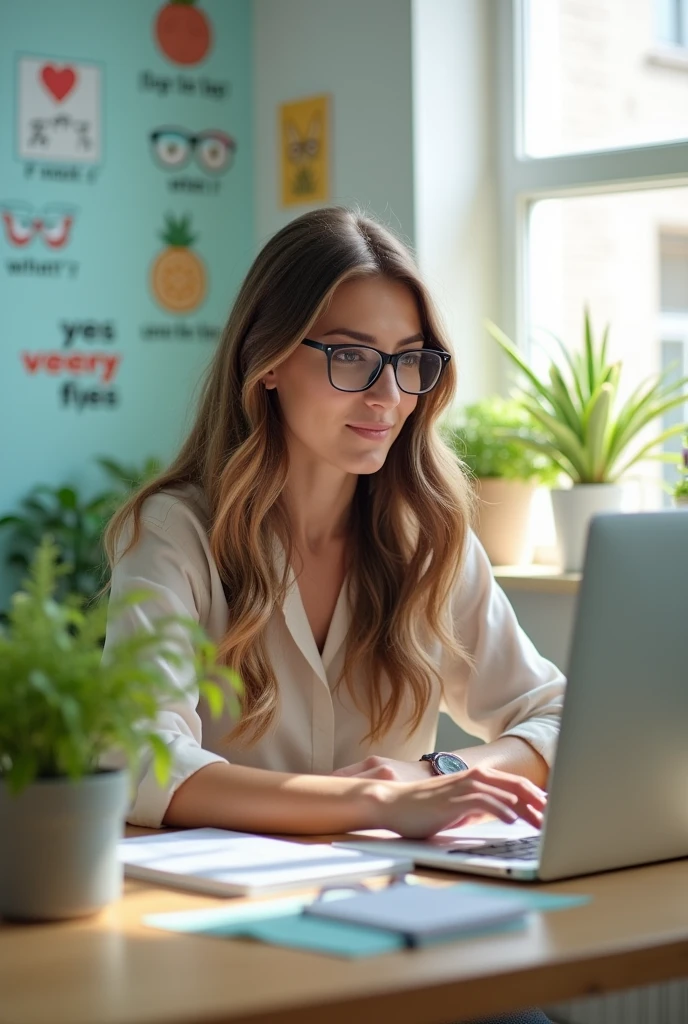 An advertising image showing the importance of eye health with a woman at a computer