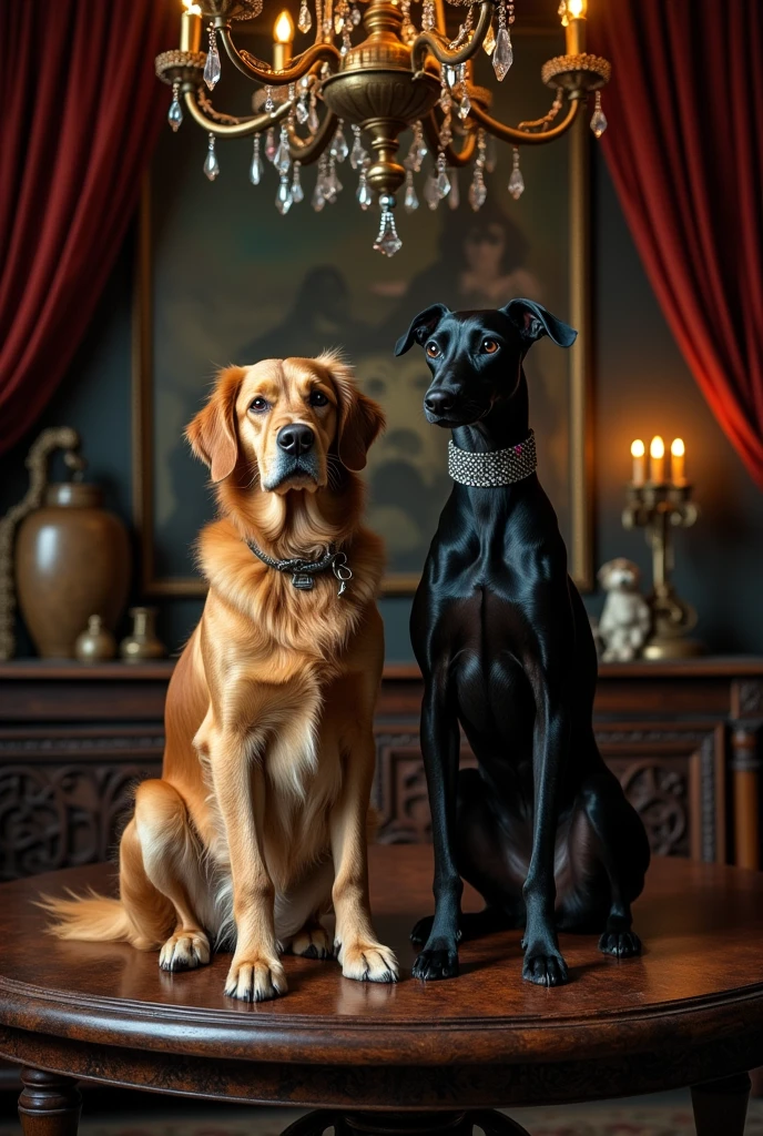 give me 2 dog on mystical table from the 1800s
