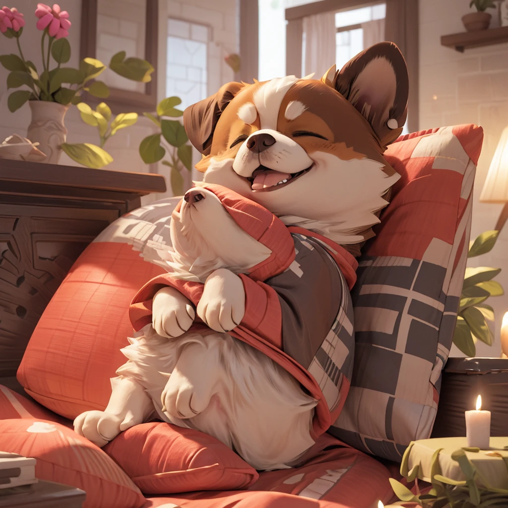 Afford dog sleeping on a sofa pillow, He is very relaxed, Lying in bed, Relax after a busy day, Relaxed pose, Relax on the sofa, Relax and smile for the camera, Lying on a pillow, Sleeping on your back, Sitting on the couch, she is Sleeping on your back, Lie, Taking a break from a tough day