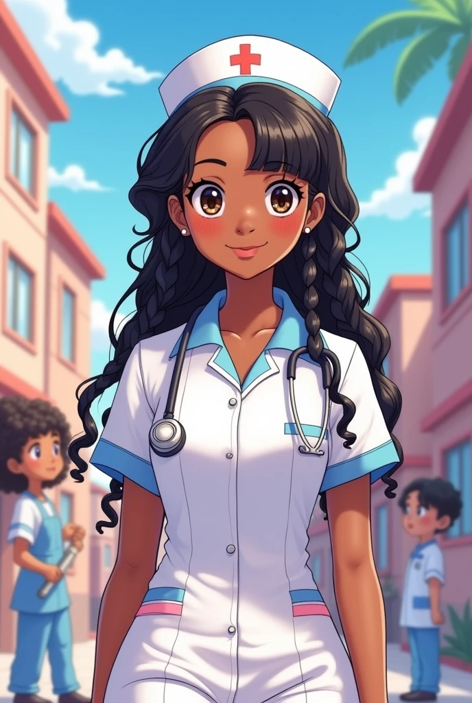 An illustration of a young black student nurse with braids. I don&#39;t want realistic images, I want one like the ones in anime, in animation format.
