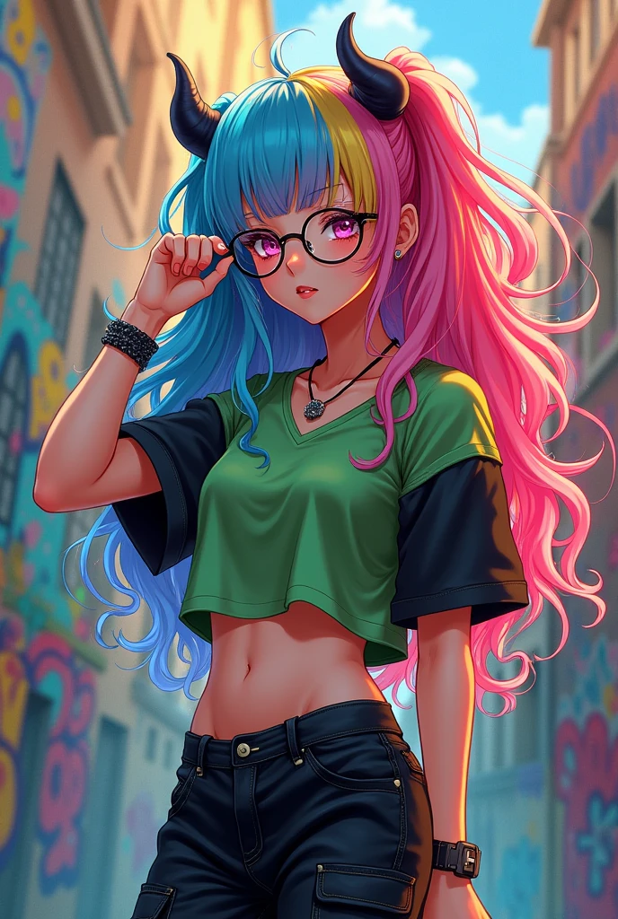 Close-up,(masterpiece, highest quality:1.3), (Flat Color:1.3), (colorful:1.3), View your viewers, Young 1 girl, alone, floating colorful ,School (2D:1.3), SD_Vaporwave,Big Breasts、White tank top,See-through、See-through、See-through、Nipples,Are fat,Spread your legs wide、Raise one leg、mini skirt,panty