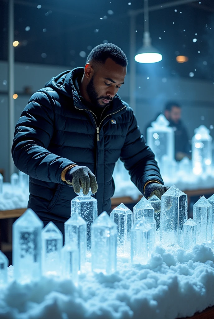 Black man making fifteen ice crystals