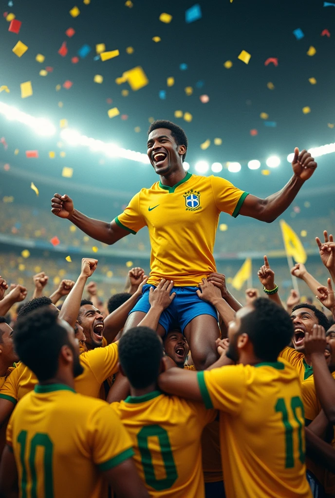 Pelé being lifted up by his teammates,after winning the world cup.