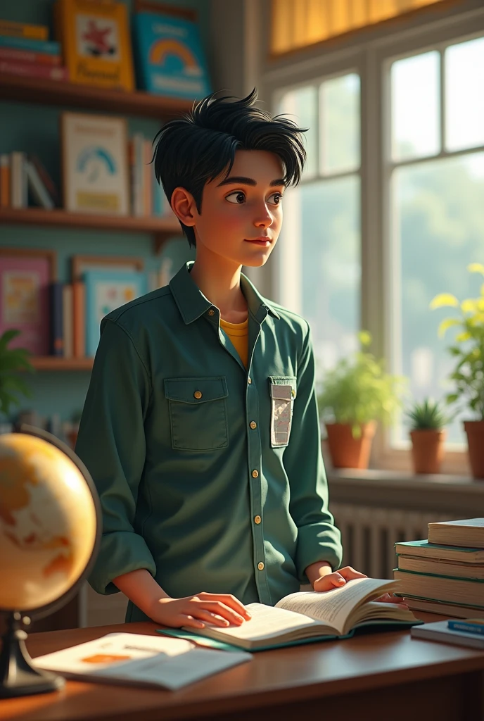 Make a strong student but not too much, This one is black-haired and doesn't wear glasses., Also handsome
