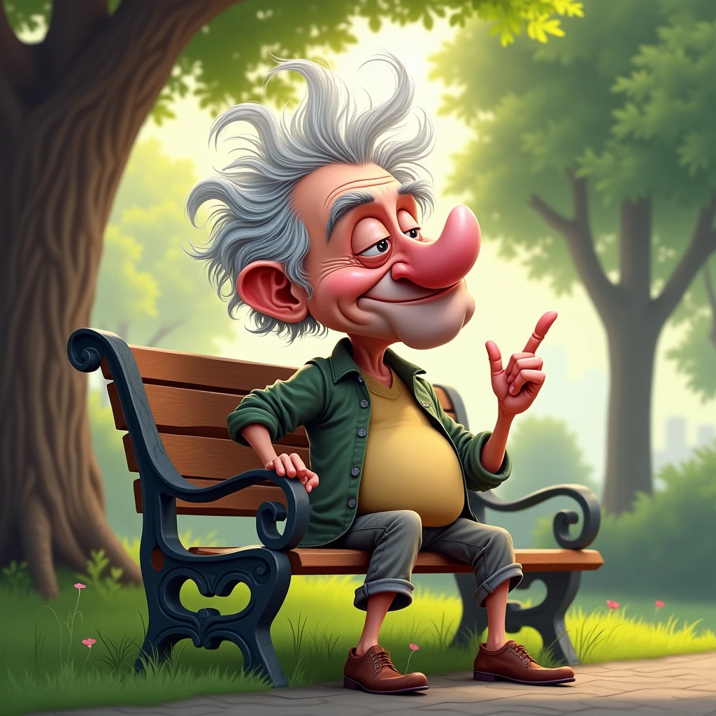 An Instagram photo of a caricatured old man who doesn't care about anything, showing the finger and scratching the butt in a neutral and relaxed setting
