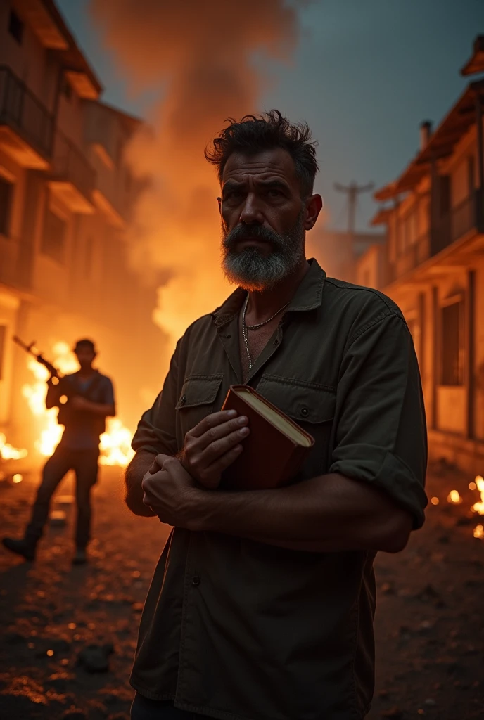 one men,with a Bible in hand, Face There's a Favela on Fire and Armed People