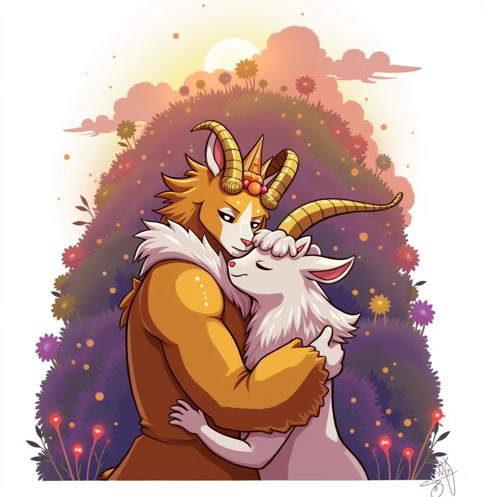 Create an animated illustration of the Undertale characters,Asgore and Toriel romantic,that are as similar as possible to the game are anthropomorphic goats created in a video game called undertale