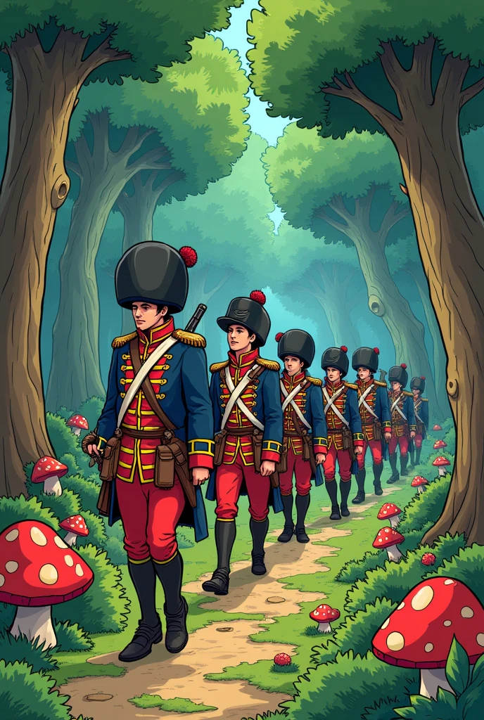Humans from the 1740 British Navy Army invade the 2D forest