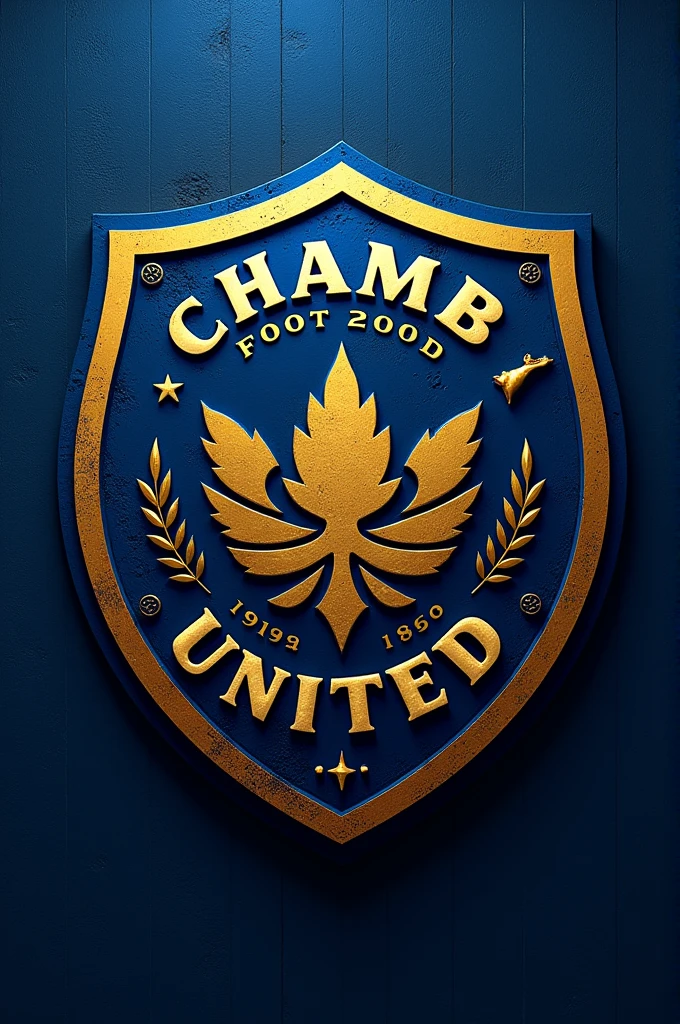 A football shield that says Chambi United that is circular in shape
