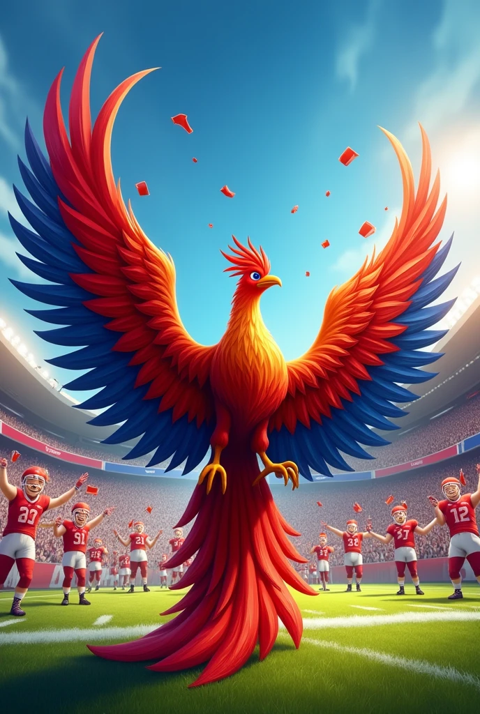 Make a phoenix cheering for a red white and blue football team