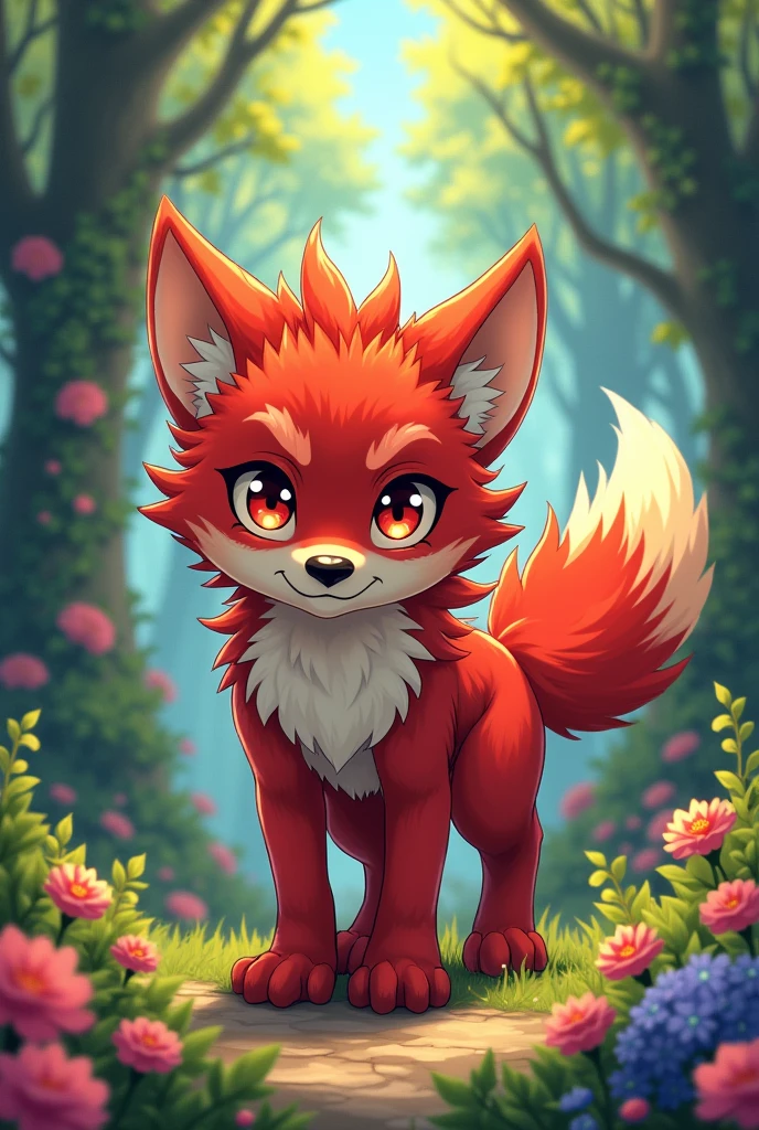 (anime), Furry wolf boy red fur with black red eyes with black