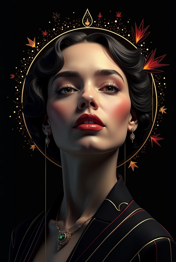 (masterpiece, 4K, very detailed, RAW photos: 1.2), illustration, (portrait:1.2), (single background, black background1.4), (art-deco:1.4), (minimalism:1.4), (Clean:1.4), (fractal:1.4), (Mike Ardeco), (Podcast) CCDDA art style,