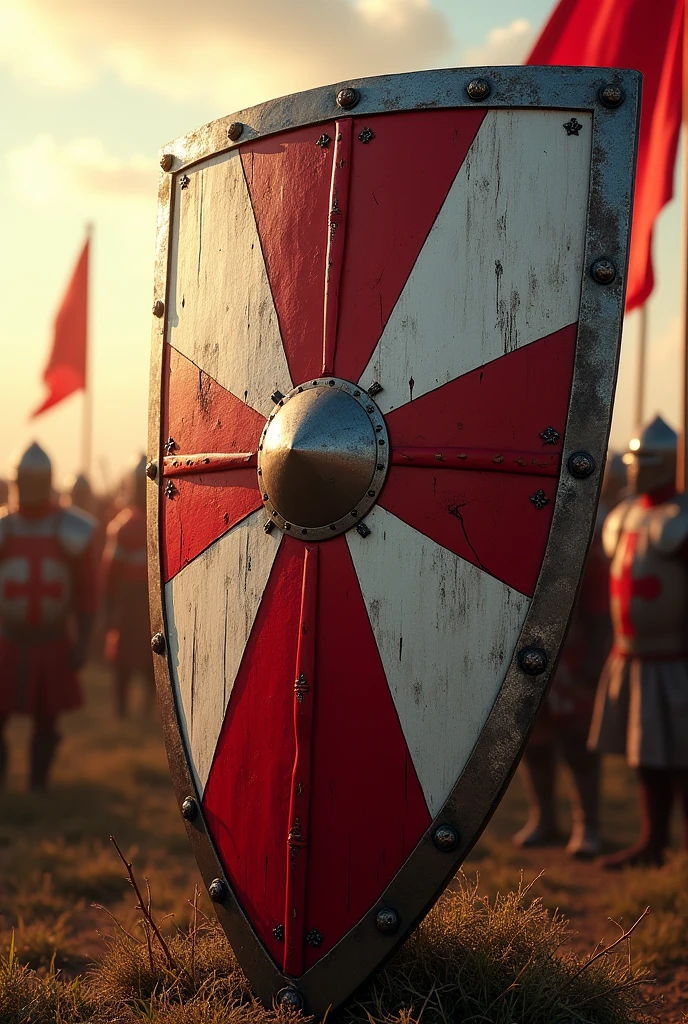 Large white and red shield with cross ardors