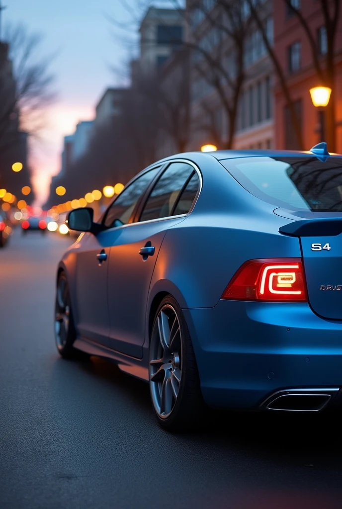 Volvo s60 2011 t4 matte blue color, matte grey rims, seen in profile