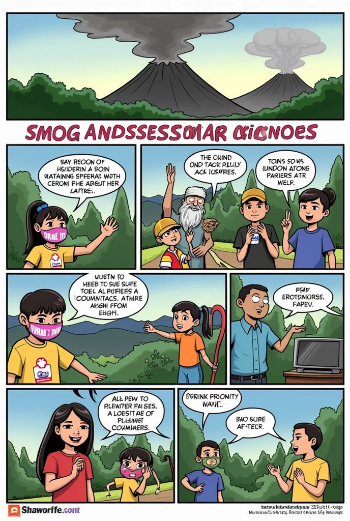 create a short comics strip on Ways to protect yourself from Taal Volcanic Smog.