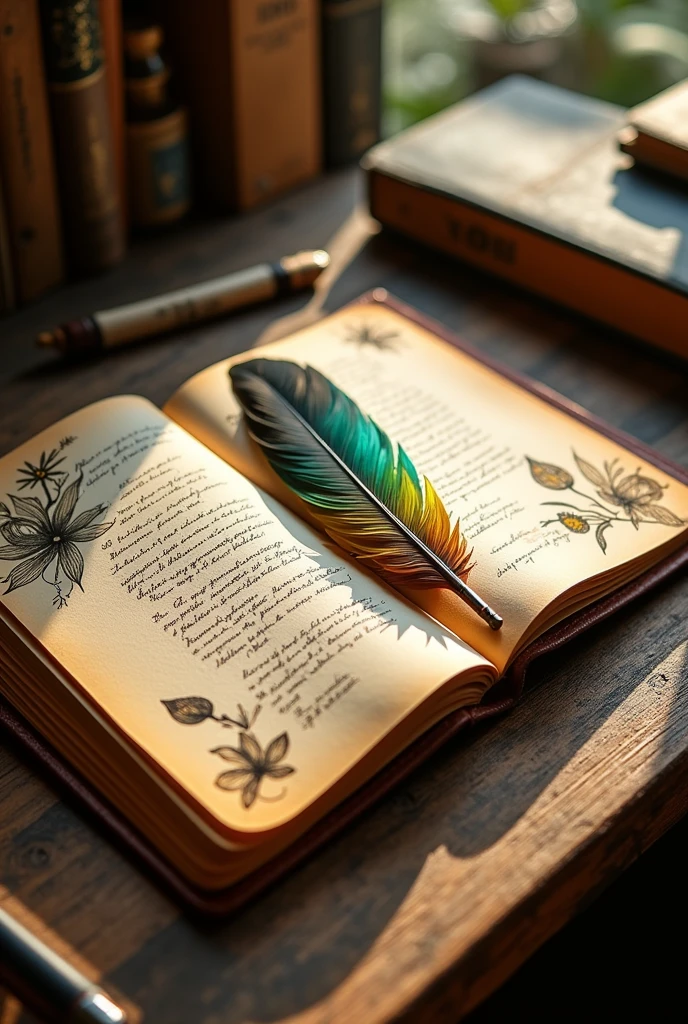Create an image of Feather ink notebook 