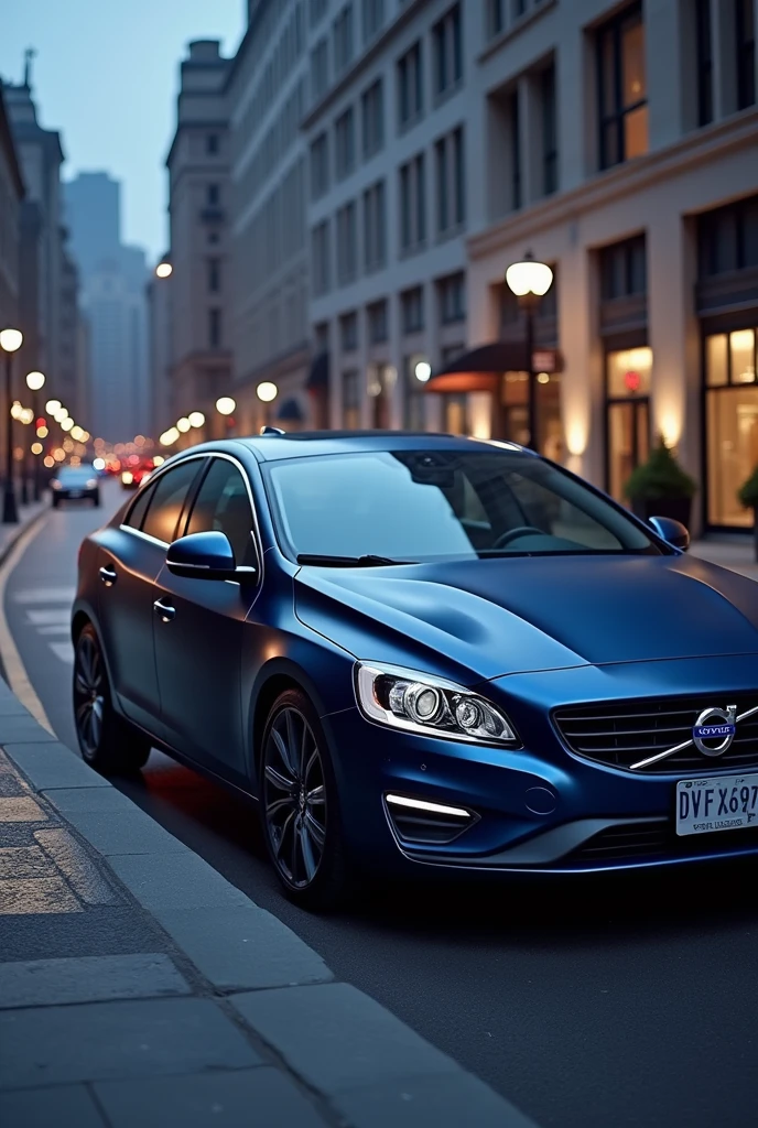 Volvo s60 2011 matte blue color, matte grey rims, seen from the side
