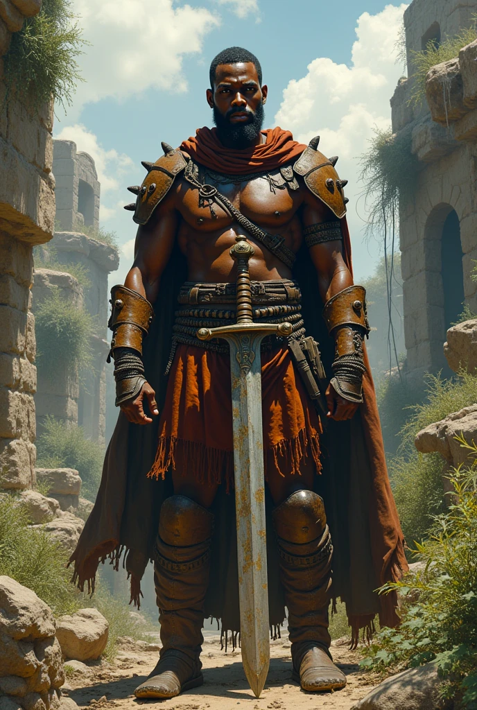 a 35 year old black male character, warrior and slave named omar