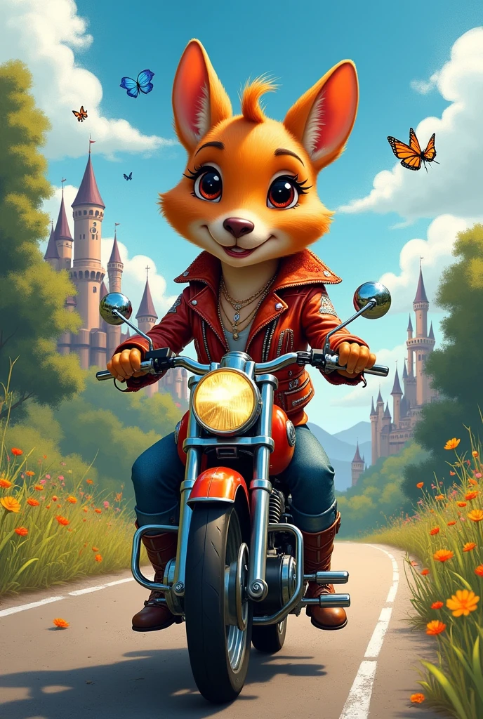 Disney biker princess with a capybara face