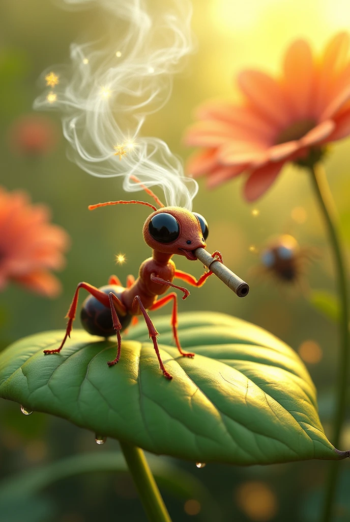 create an art of an ant smoking a joint