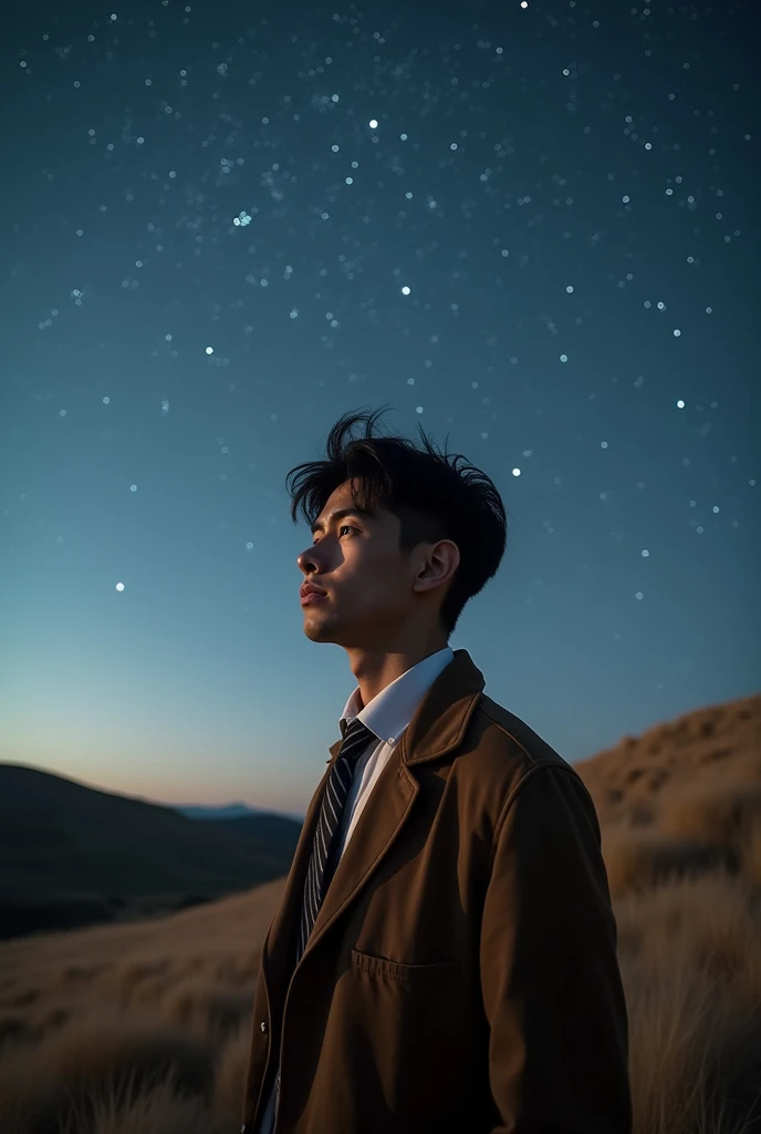 Hair:Black, neatly styled but with a hint of unruliness that suggests his occasional bouts of late-night stargazing.
*Eyes:Almond-shaped and a deep, contemplative shade of brown, often sparkling with wonder when discussing celestial phenomena.
*Build:Tall and lean, with a commanding presence that reflects both his physical stature and intellectual curiosity.
*Skin: Fair with a slight tan, a testament to his time spent observing the skies in various climates.
*Attire: Leo typically dresses in smart-casual attire suitable for both laboratory work and public lectures. He often wears earthy tones that complement his dark hair and highlight his professional demeanor