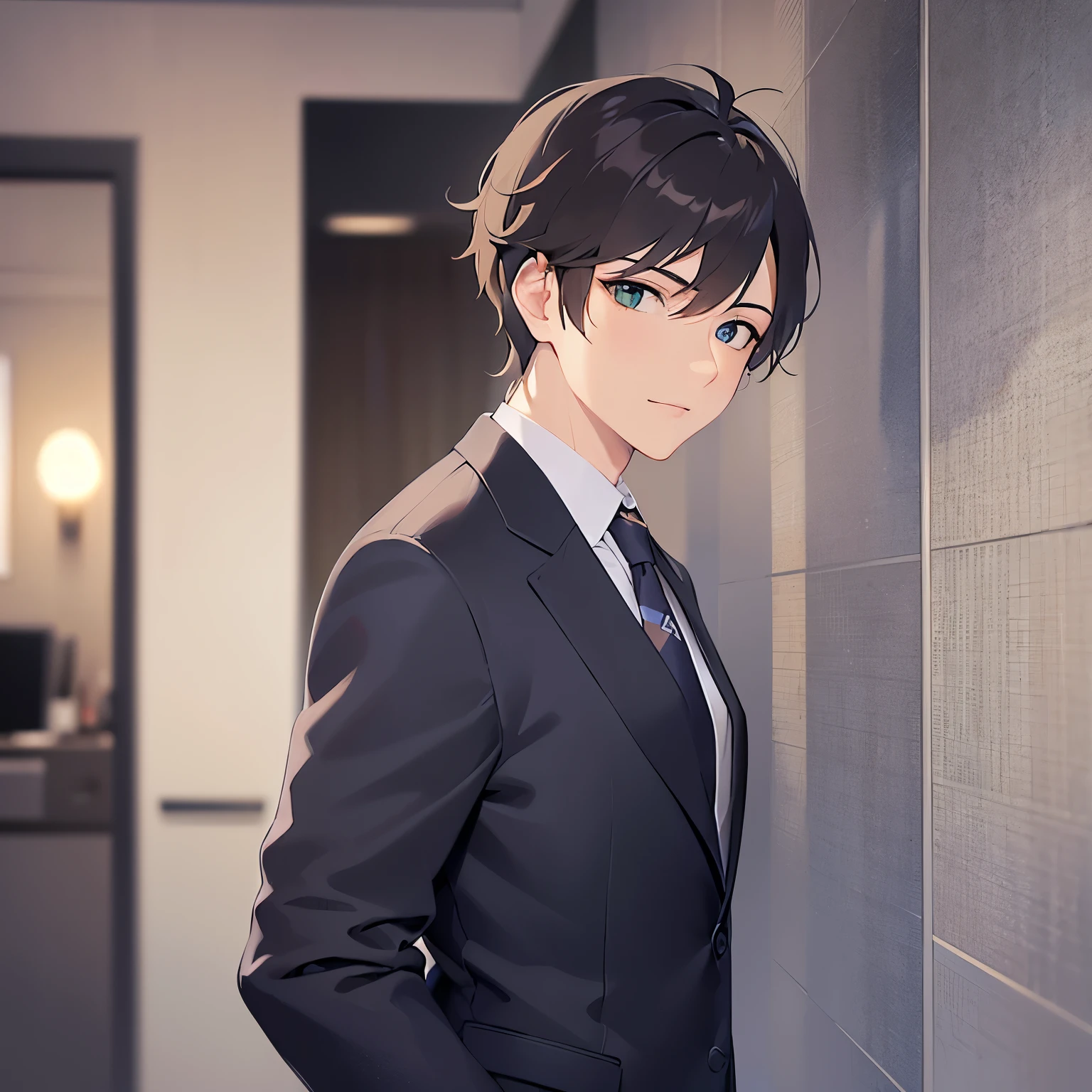(looking at viewer:1.5)Upper Body, Side shot、
shiny skin, masterpiece、Highest quality、
BREAK(25-year-old male:1.5) and (Brown short hair) and (Green Eyes)BREAK
BREAK (Wearing a suit:1.5) and (Green tie)BREAK
smile,Background in the office、Are standing、(alone:1.5)