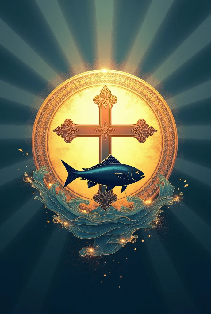 A circle and inside it have a cross with a fish