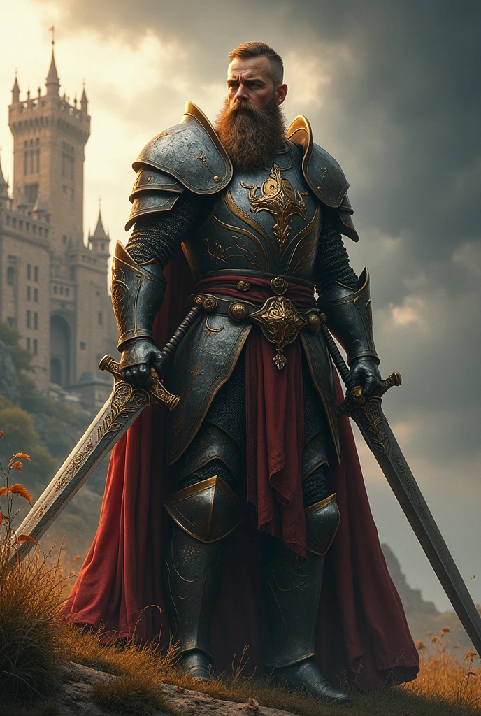 modelshoot style, (highly detailed CG unity 8k wallpapers), body photos of the most beautiful artworks in the world, medieval armor, body portraits, masculinity, professional majestic oil paintings by Ed Blinkey, Atey Ghailan, Studio Ghibli, Jeremy Mann, Greg Manchess, Antonio Moro, Trending on ArtStation, Trending on CGSociety, Intricate, High Detail, Sharp focus, dramatic, photorealistic painting art by midjourney and greg rutkowski, Middle Age Male Knight, Honor