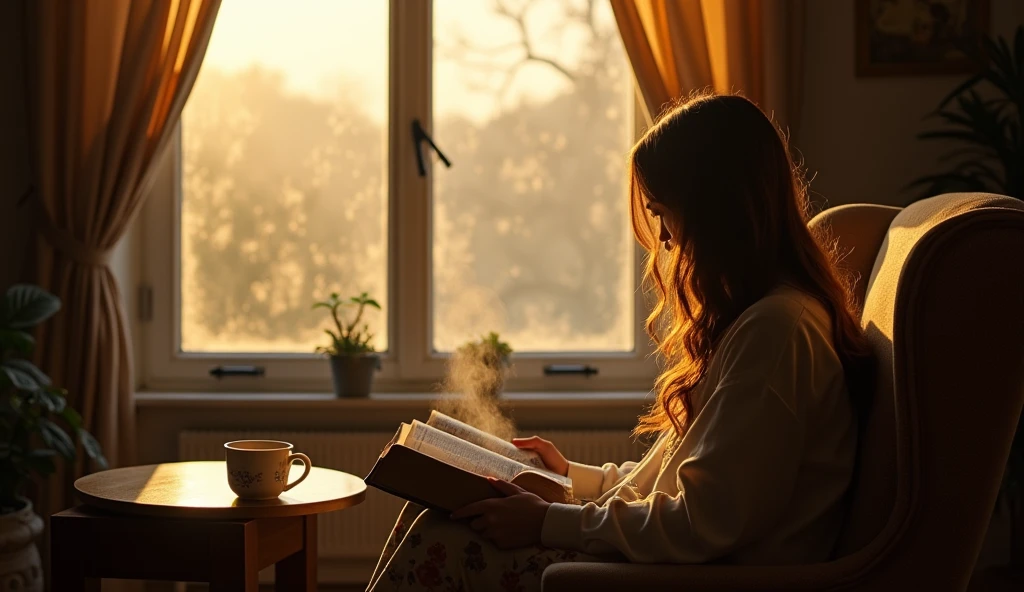 A person is in a cozy environment, such as a room with an open Bible on a table in front of them. However, the person is facing away from the Bible and is looking out a closed, fogged-up window.