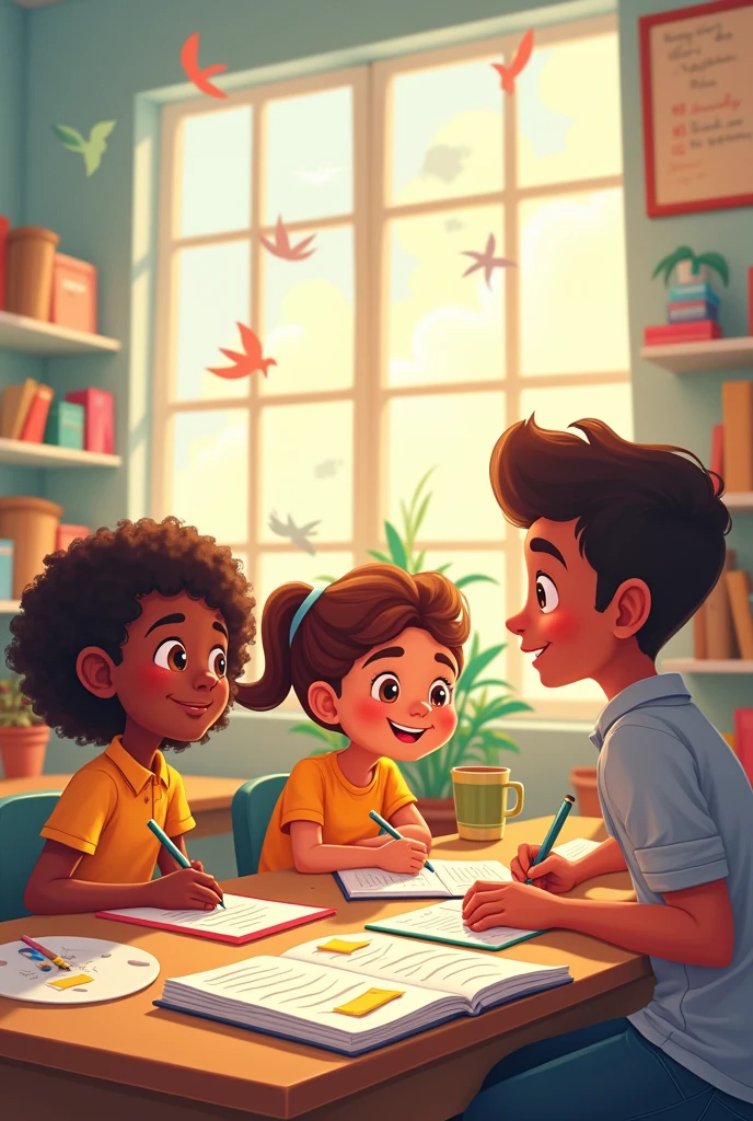 Image showing the responsibility of students, with the studies day by day, tender view, about humans, based on cute cartoons, something more original and creative
