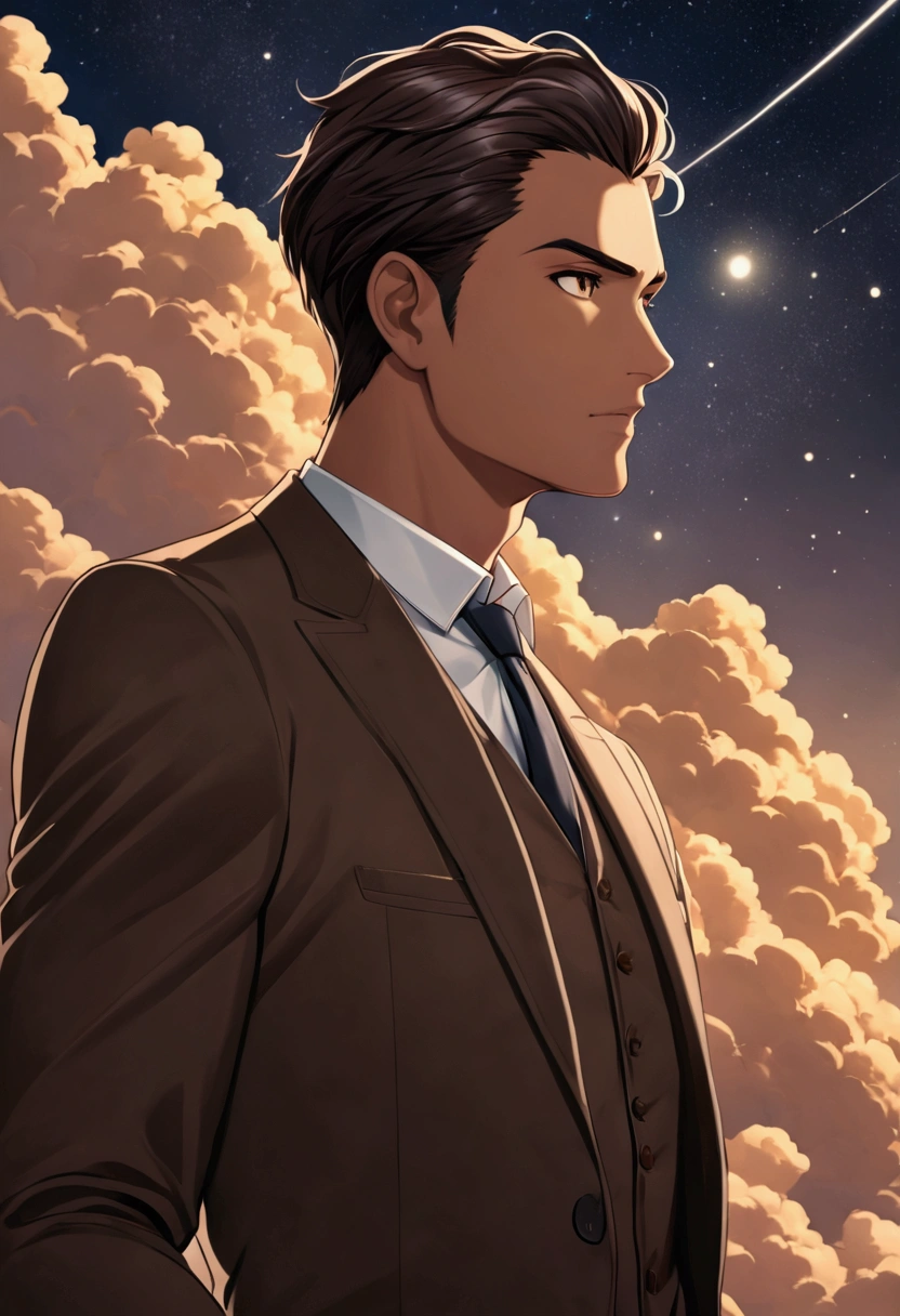 Hair:Black, neatly styled but with a hint of unruliness that suggests his occasional bouts of late-night stargazing.
*Eyes:Almond-shaped and a deep, contemplative shade of brown, often sparkling with wonder when discussing celestial phenomena.
*Build:Tall and lean, with a commanding presence that reflects both his physical stature and intellectual curiosity.
*Skin: Fair with a slight tan, a testament to his time spent observing the skies in various climates.
*Attire: Leo typically dresses in smart-casual attire suitable for both laboratory work and public lectures. He often wears earthy tones that complement his dark hair and highlight his professional demeanor
