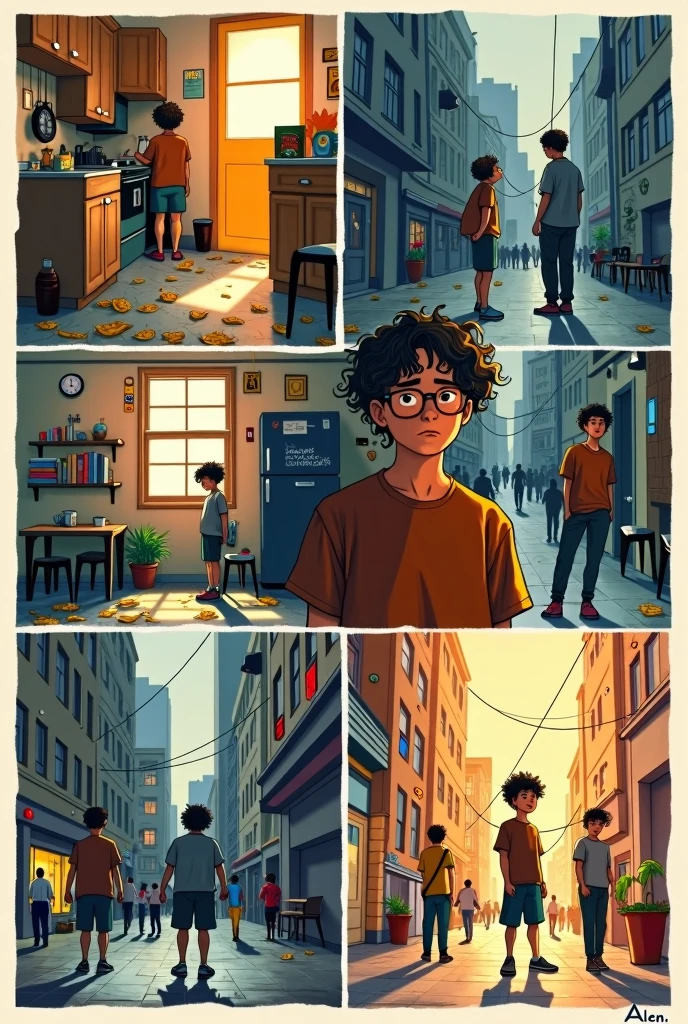 ChatGPT
Iniciar sesión
you said:
crea un comic basado en a young man with obesity que sufre violencia en su casa, on the street and at school and that has 4 vignettes ChatGPT Plus ChatGPT Vignette 1:
(The young man, called Alex, is at home. His mother looks at him with disdain as she throws him a bag of chips., saying: "I don't know why you can't stop eating. Don't you think about what you're doing to yourself??")
Viñeta 2:
(on the street, Alex camina Alone, with his sad look. A group of boys surround him, laughing and calling him "Pig". Alex lowers his head, trying to ignore them.)
Viñeta 3:
(at school, Alex is sitting in the classroom. A classmate plays a cruel joke on him, saying: "Are you sure you're not going to break your desk with that weight??")
Viñeta 4:
(Alex is in his room, Alone, surrounded by papers and books. A look of determination is seen on his face as he begins to write in a notebook.. The last image shows a positive message: “Change starts from within. No estoy Alone.”)
you said:
crea un comic basado en a young man with obesity que sufre violencia por su obesidad en su casa, on the street and at school and that has 4 vignettes ChatGPT Plus ChatGPT Vignette 1:
(IN THE KITCHEN OF YOUR HOME, Alex, a young man with obesity, está comiendo Alone. his father, with an annoyed expression, he tells her: Don't you realize that's why no one wants to be around you?? Your problem is that you don't know how to control yourself..” Alex lowers his head, hurt by words.)
Viñeta 2:
(on the street, Alex is walking while a group of teenagers look at him and laugh. One of them shouts at him: "Hey, chubby, run faster if you can!” Alex shrugs, visibly affected.)
Viñeta 3:
(at school, Alex is in the cafeteria, trying to eat in peace. A classmate plays a cruel joke on him: “I bet you can't find clothes that fit you well.” Alex locks himself in, without looking up.)
Viñeta 4:
(In his bedroom, Alex is sitting f