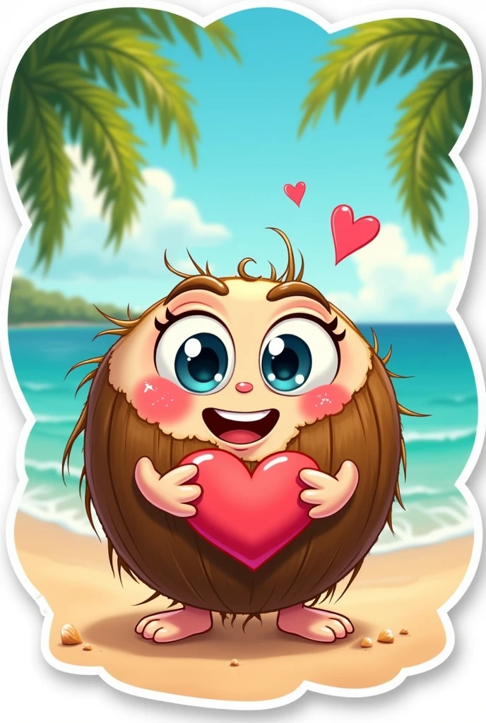 A sticker of a coconut in love