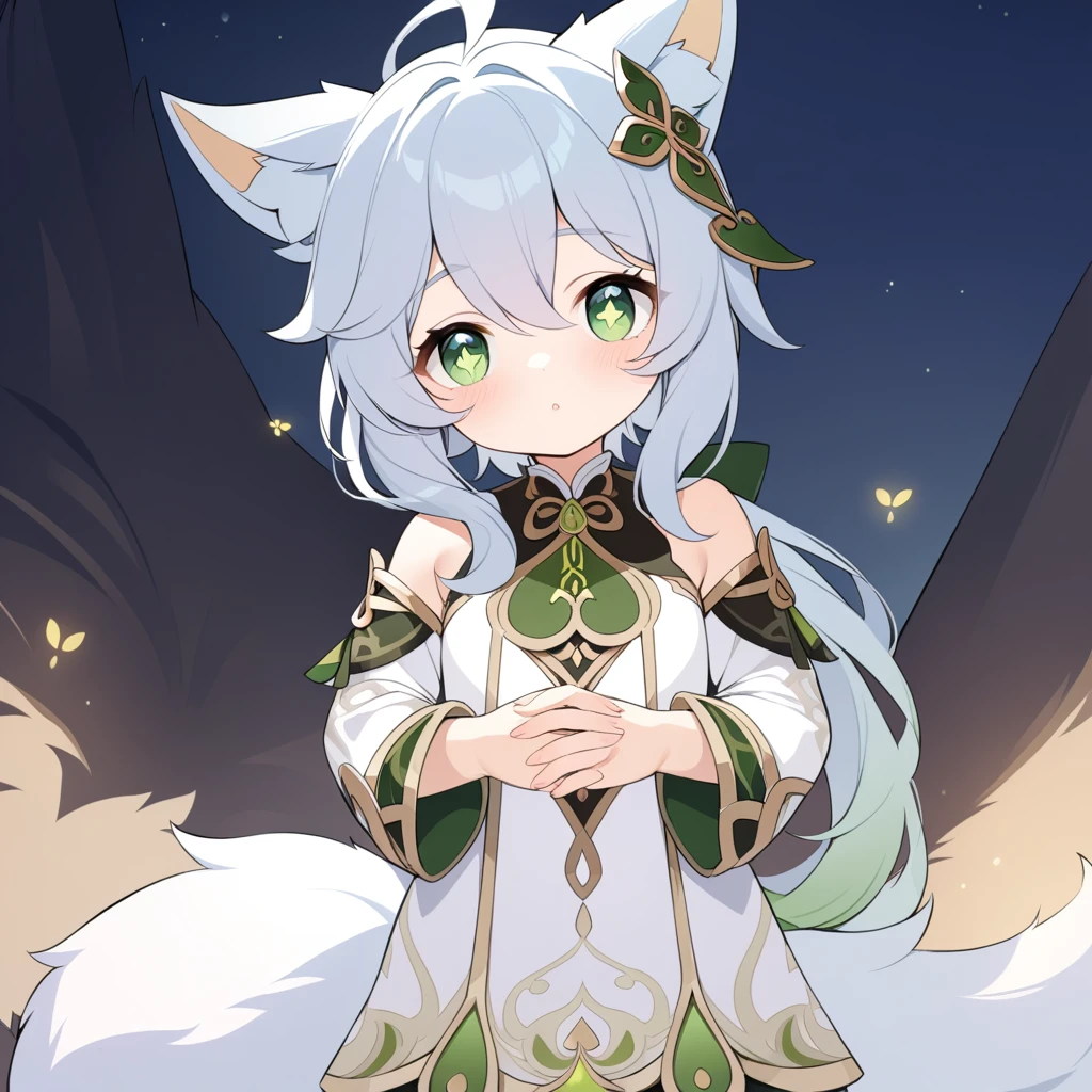 (fluffy anthro hairy:1.3), 1 Girl, Solitary, hair, fox, fox ears, hairy, Nashida (Genshin Impact),Cross-shaped pupil, Green Eyes,(Ponytail, Pointed ears:0.6),best quality,masterpiece,Very delicate and beautiful , (There is a cute girl in the center:1.2), (Solitary:1.3), Nashida (Genshin Impact), Cross-shaped pupil, (Ponytail, Pointed ears,:0.6) ,Cowboy shooting,Put your hands behind your back,Two hands,fluffy fox tail,