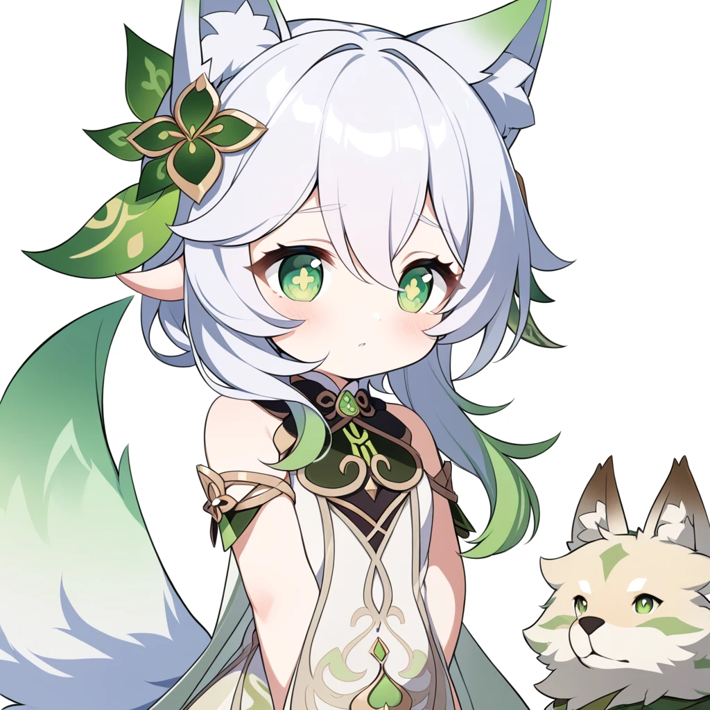 (fluffy anthro hairy:1.3), 1 Girl, Solitary, hair, fox, fox ears, hairy, Nashida (Genshin Impact),Cross-shaped pupil, Green Eyes,(Ponytail, Pointed ears:0.6),best quality,masterpiece,Very delicate and beautiful , (There is a cute girl in the center:1.2), (Solitary:1.3), Nashida (Genshin Impact), Cross-shaped pupil, (Ponytail, Pointed ears,:0.6) ,Cowboy shooting,Put your hands behind your back,Two hands,fluffy fox tail,
